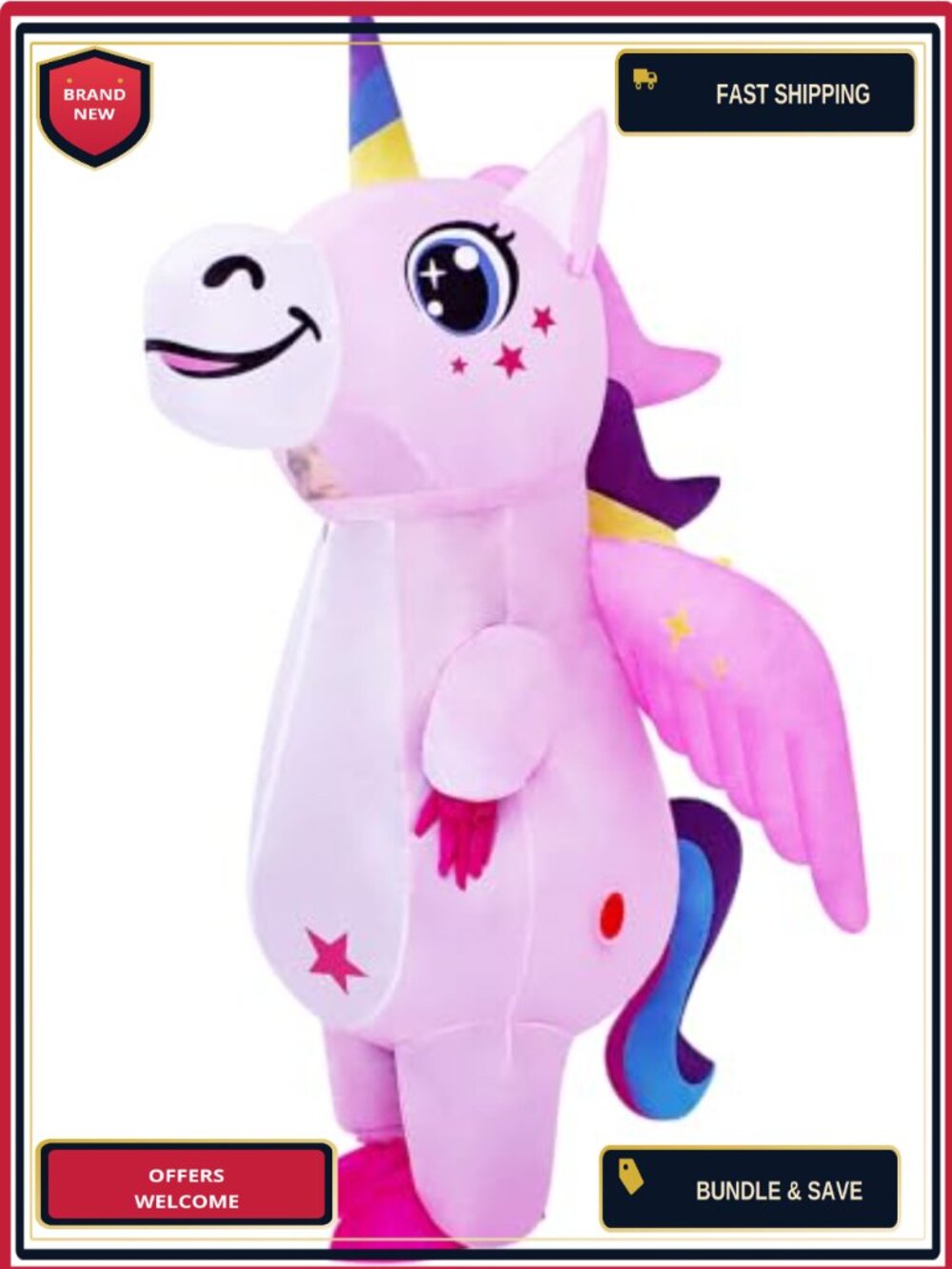 Winged Inflatable Unicorn Costume Adult One Size 190T Polyester Halloween